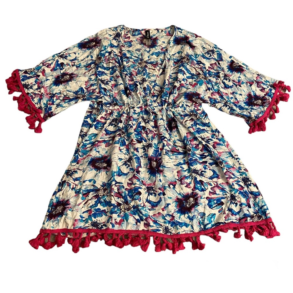 Adore Me white, pink & blue floral print swim cover o/s